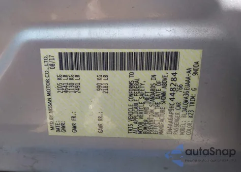 2017 Nissan Maxima 3.5 S z USA, uszkodzony, nr VIN 1N4AA6AP9HC448284